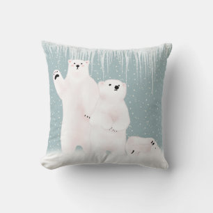 Coussin Famille D'Ours Polaires Dans Les Flammes De Neige 
