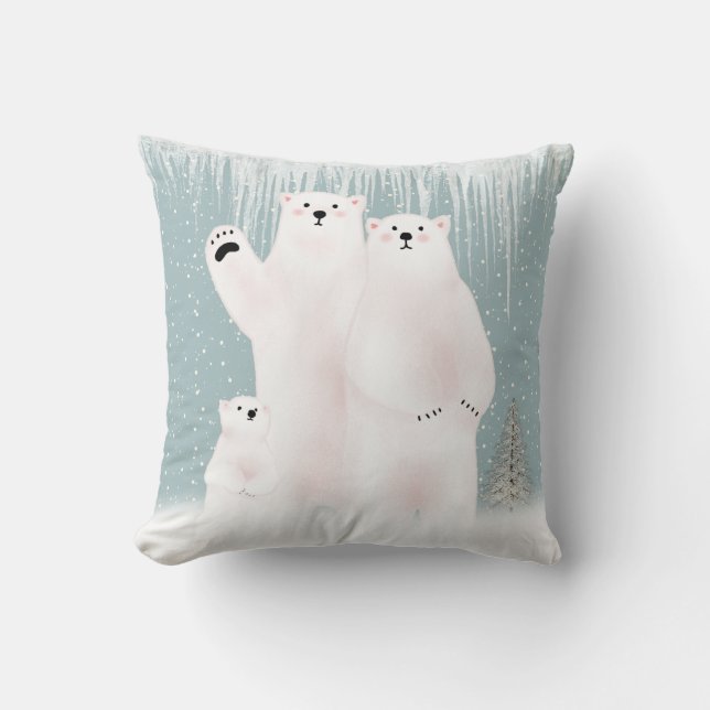 Coussin Famille D'Ours Polaires Dans Les Flammes De Neige  (Recto)