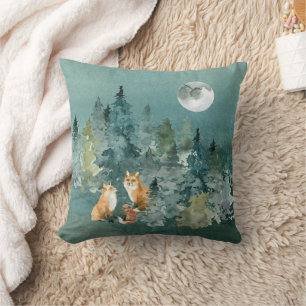 Coussin Famille Fox en Pleine lune forestière