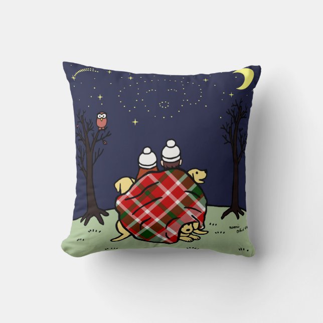 Coussin Famille jaune de Labrador et ciel étoilé (Recto)