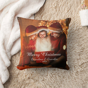 Coussin Famille Joyeux Noël Photo grand-mère grand-père