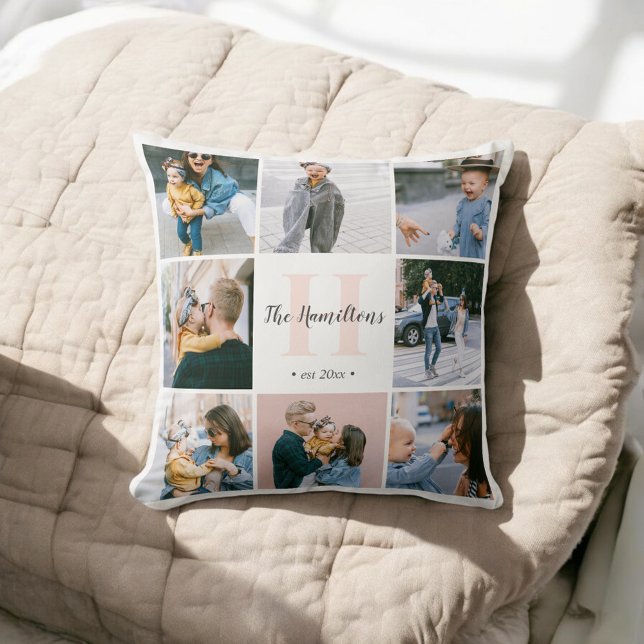 Coussin Famille Monogramme Calligraphie 16 Photo (Créateur téléchargé)