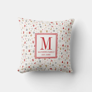 Coussin Famille Monogramme initial Noël