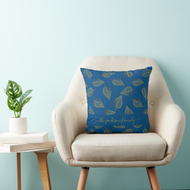 Coussin Famille motif de feuillage d'or bleu (Chaise)