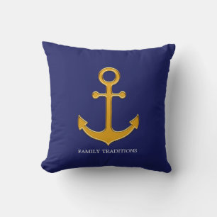 Coussin Famille Naudique Ancre Dorée sur Fond Bleu
