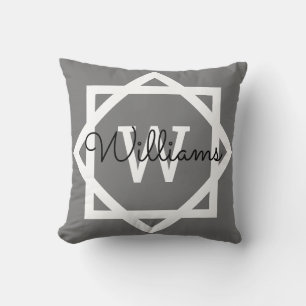 Coussin Famille Nom Monogramme Bordure Graphique