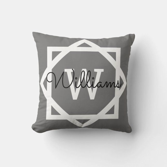 Coussin Famille Nom Monogramme Bordure Graphique (Recto)