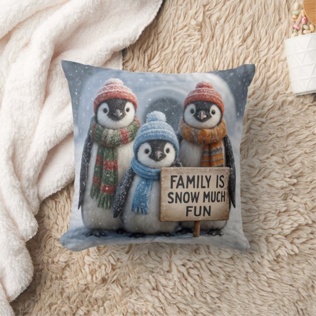 Coussin Famille Penguin Avec Symbole Amusant (Couverture)