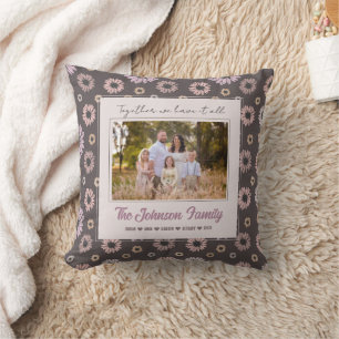 Coussin Famille personnalisée 1 photo Floral Nom moderne