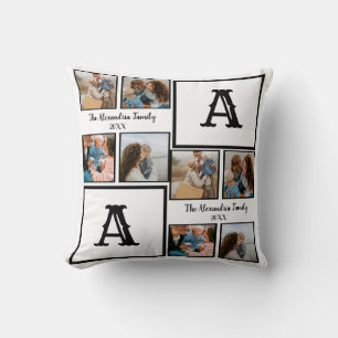 Coussin Famille personnalisée 4 photo collage monogramme