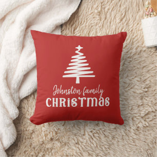 Coussin Famille personnalisée arbre de Noël simple rouge