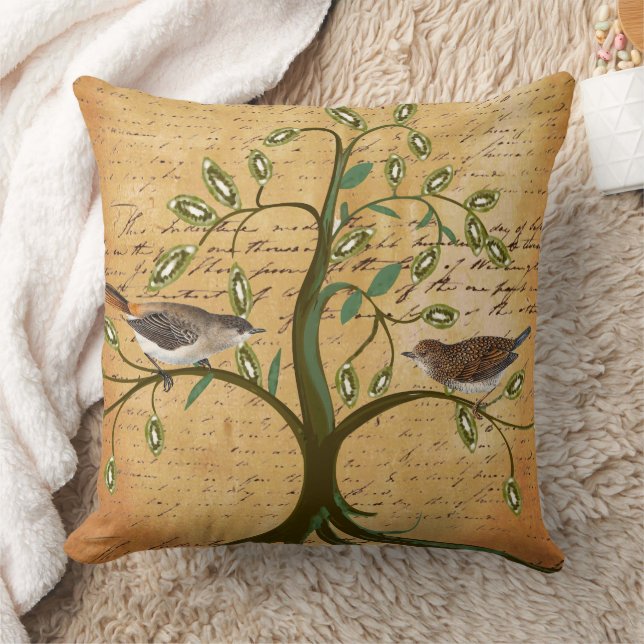 Coussin Famille personnalisée Date établie et oiseaux (Couverture)