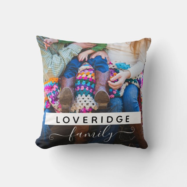 Coussin Famille personnalisée Nom de famille Photo personn (Recto)