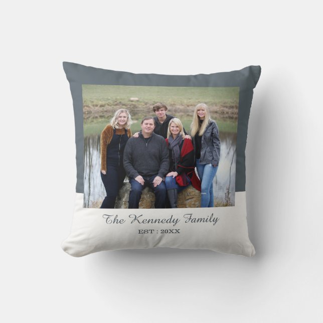Coussin Famille Personnalisée Nom De La Photo Gray And Whi (Recto)