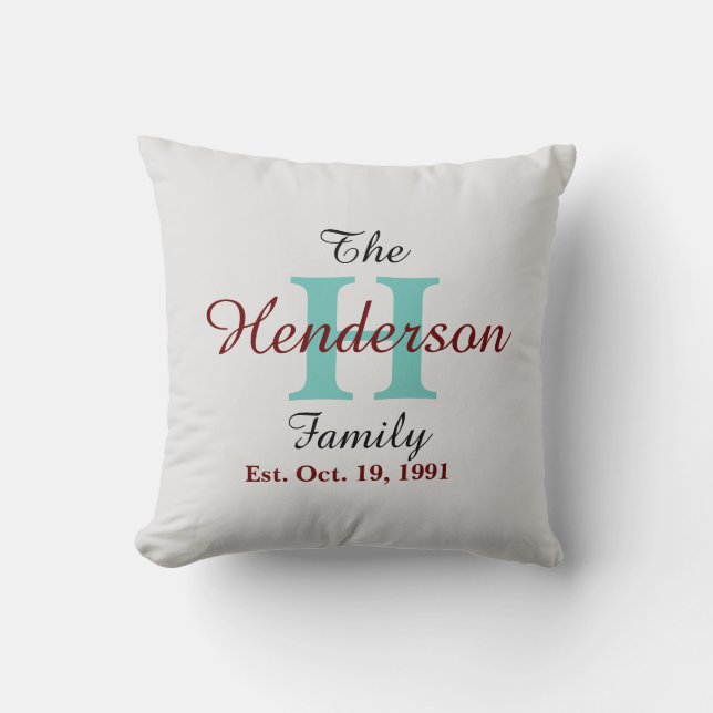 Coussin Famille personnalisée Nom établi gris initial (Recto)