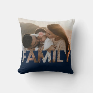 Coussin Famille Personnalisée Photo Bleu foncé