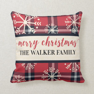 Coussin Famille personnalisée Plaid and Snowflakes Holiday