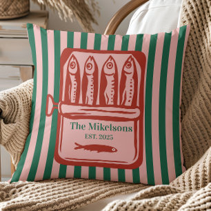 Coussin Famille personnalisée Rétro Sardine Tin Stripes