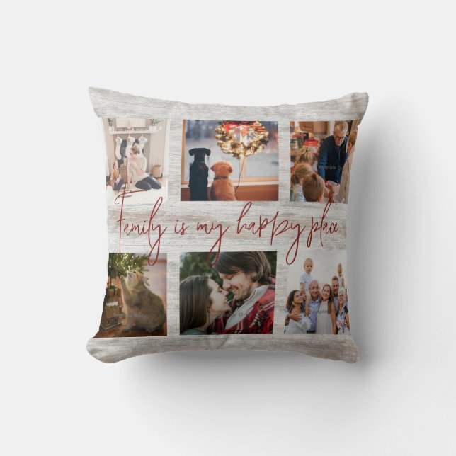 Coussin Famille Photo Collage Ferme Typographie Rustique (Recto)