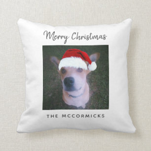 Coussin Famille photo de chien de Noël mignon Nom personna