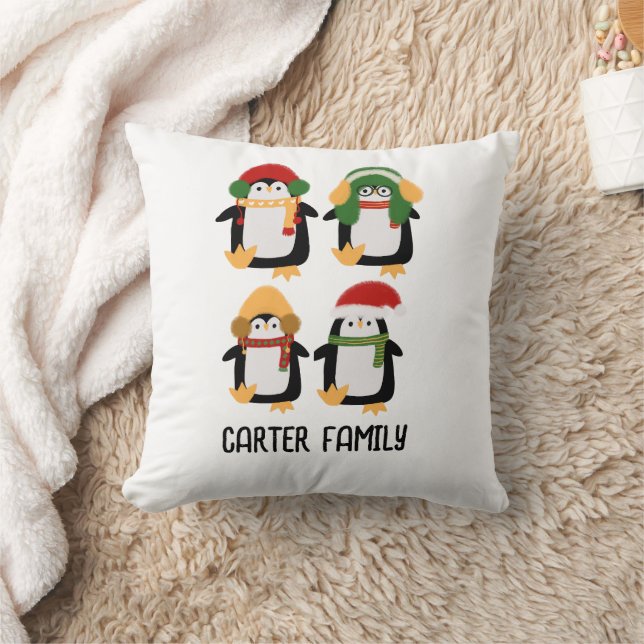 Coussin Famille Pingouin de Noël Aquarelle (Couverture)