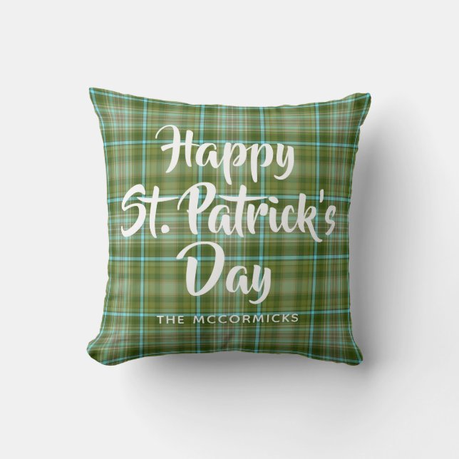 Coussin Famille Plaid Vert Jour de la Saint Patrick Person (Recto)