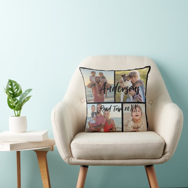 Coussin Famille quatre photo personnalisée (Chaise)