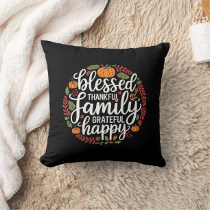 Coussin Famille Reconnaissante Bénie Dîner de Thanksgiving