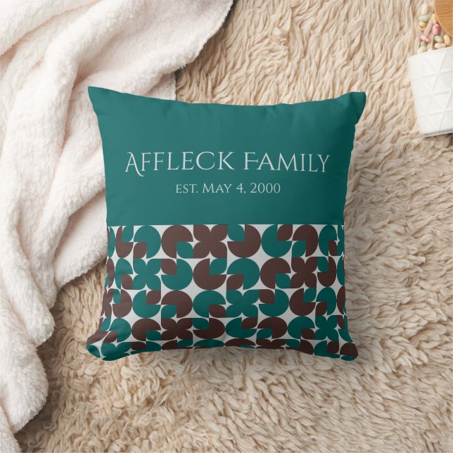 Coussin Famille Retro Colorblock Turquoise et Brown Custom (Couverture)