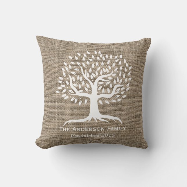 Coussin Famille rustique d'arbre généalogique de toile de (Recto)