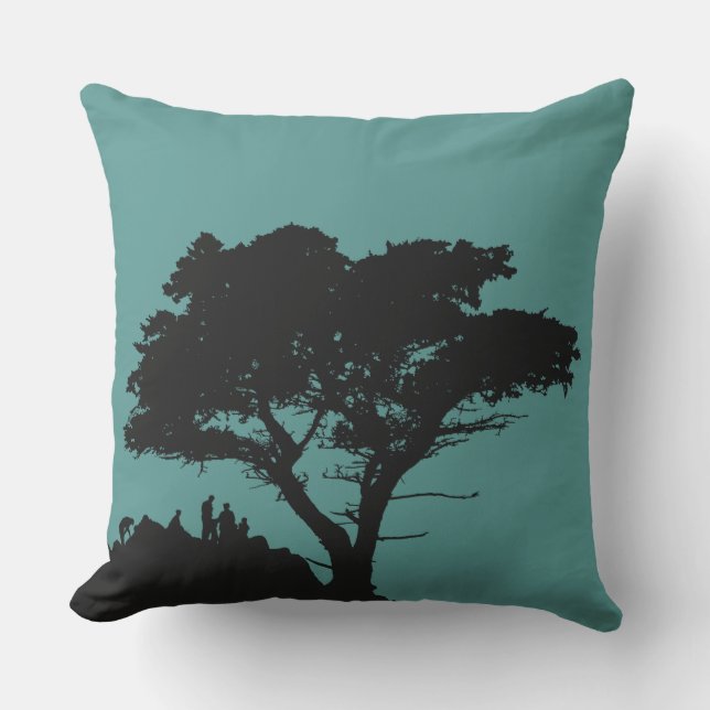 Coussin Famille Silhouette par grand arbre Vintage (Recto)