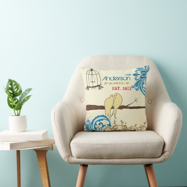 Coussin Famille Teal Damask Love Bird Cage Établie (Chaise)