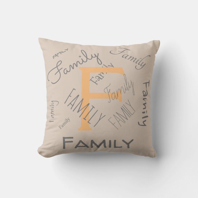 Coussin famille, texte personnalisable, monogramme, nom (Recto)