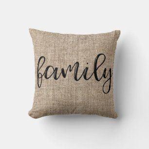Coussin FAMILLE Toile de jute Marron Rustique de Ferme