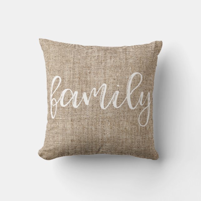 Coussin FAMILLE Toile de jute Marron Rustique de Ferme (Recto)