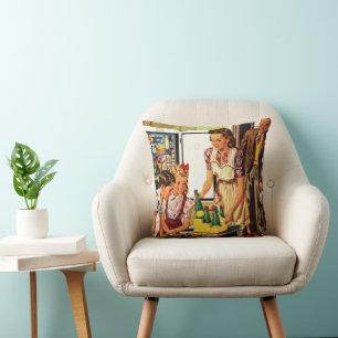 Coussin Famille Vintage, Maman avec des Enfants, Snacks da