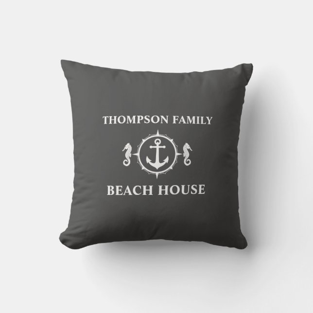 Coussin Family Beach House Seahorse Ancre nautique gris (Recto)