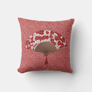 Coussin Fan japonaise dans la copie de feuille, rouge