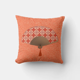 Coussin Fan japonaise, motif de Shippo, mandarine