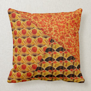 Coussin Fans japonaises et motif de dragons grand