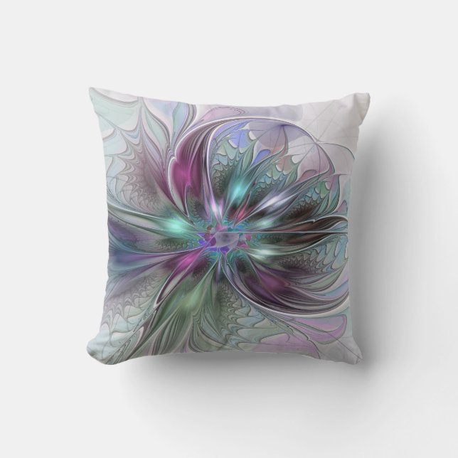 Coussin Fantaisie Abstraite Moderne Fleur Fractale Colorée (Recto)