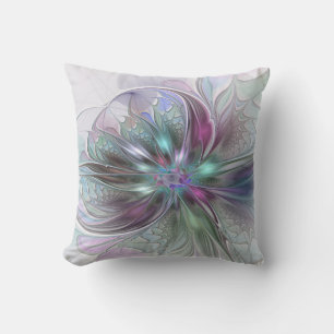 Coussin Fantaisie Abstraite Moderne Fleur Fractale Colorée