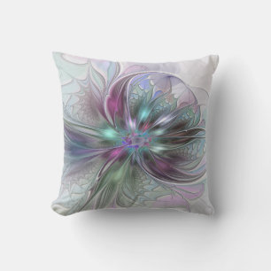 Coussin Fantaisie Abstraite Moderne Fleur Fractale Colorée