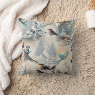 Coussin Fantaisie artistique, dessins d'oiseaux en couleur