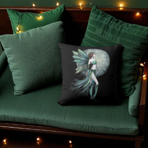 Coussin Fantaisie d'art de fée verte sans peur par Molly H