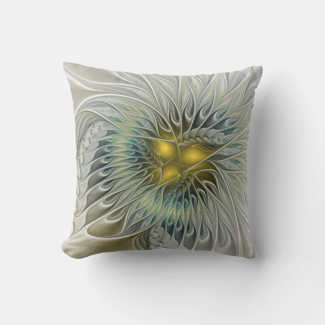 Coussin Fantaisie de fleur argentée dorée Art fractal abst (Recto)