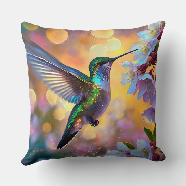 Coussin Fantaisie de fleurs de cerisier Colibri (Verso)