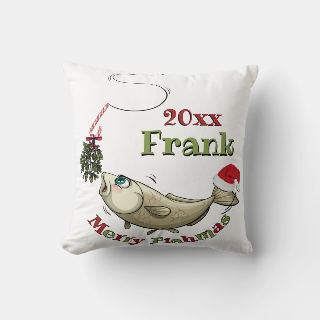 Coussin Fantaisie de pêche Noël - Merry Fishmas Mistletoe (Recto)