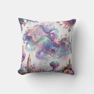 Coussin Fantaisie de ville esthétique pastel et tourbillon