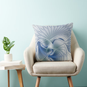 Coussin Fantaisie dynamique Abstrait Tons bleus Art fracta